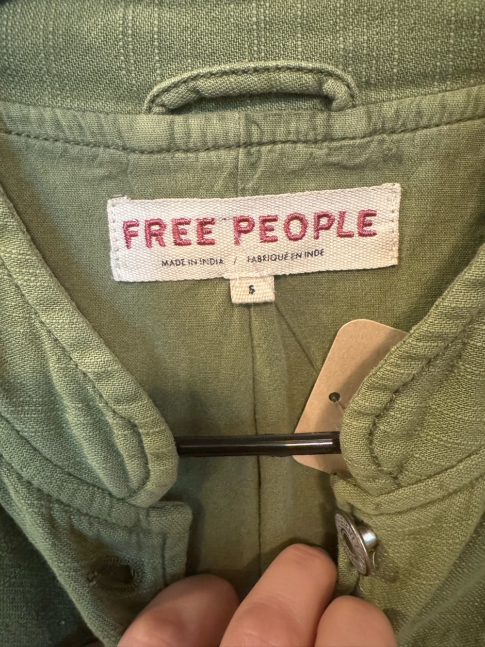 Free People Olive Green Utility Jacket Button Front - Picture 3 of 5